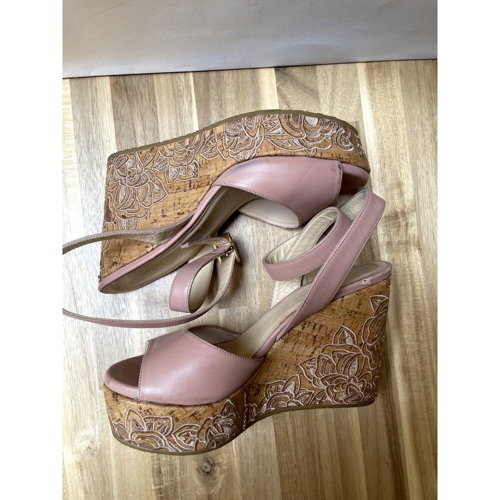 Jimmy Choo Leather Platform Wedge Sandals Embroidered Ballet Pink Size 37 - Picture 10 of 15